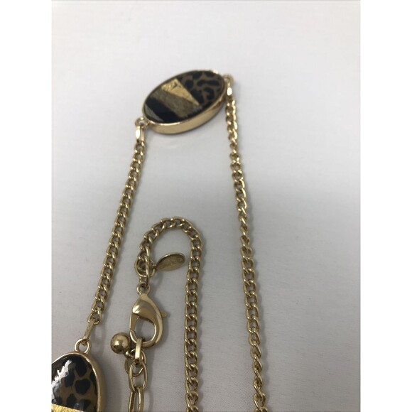 CHICO'S Necklace Animal Print Faux Fur Oval Beads Gold Tone Brown LONG Strand - Picture 6 of 11